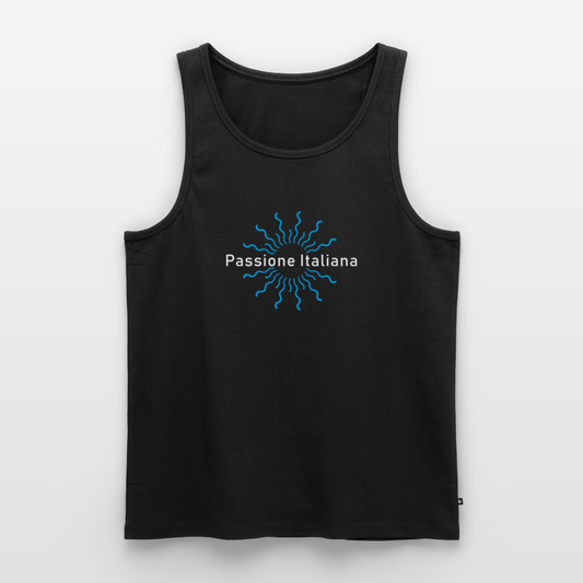 Ärmelloses schwarzes Tanktop aus 100% Baumwolle mit zentralem Print und Scoop-Ausschnitt