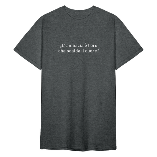 T-Shirt mit Rundhalsausschnitt und zentralem Freundschafts-Print in italienischer Sprache- Dunkelgrau meliert