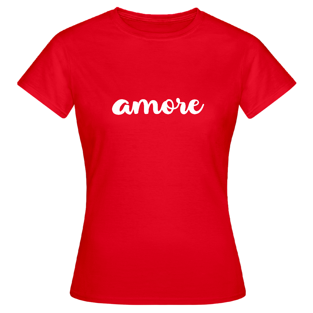 Italienisches Statement-Shirt für Frauen mit handgeschriebenem „amore“-Print – Symbol für Liebe und Stil - Rot