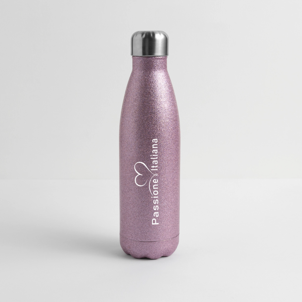 Glitzernde Edelstahl-Thermosflasche mit Herzsymbol und „Passione Italiana“-Schriftzug – 500 ml, mit Schraubverschluss, stilvoll & funktional - Pink Glitzer