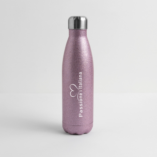 Glitzernde Edelstahl-Thermosflasche mit Herzsymbol und „Passione Italiana“-Schriftzug – 500 ml, mit Schraubverschluss, stilvoll & funktional - Pink Glitzer