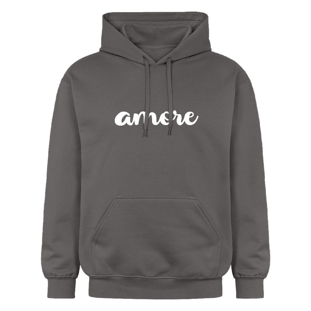 Unisex Kapuzenpullover mit elegantem „amore“-Print – aus Baumwolle und Polyester - Dunkelgrau