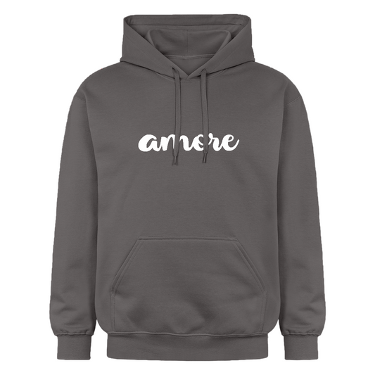 Unisex Kapuzenpullover mit elegantem „amore“-Print – aus Baumwolle und Polyester - Dunkelgrau