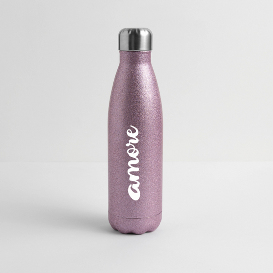 Glitzernde Edelstahl-Thermosflasche in Türkis mit weißem „amore“-Schriftzug und Schraubverschluss – 500 ml, stilvoll & funktional - Pink Glitzer