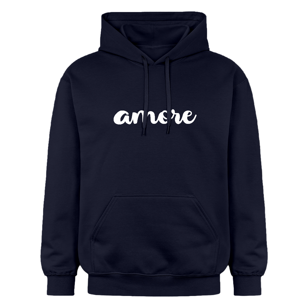 Hoodie für Männer und Frauen mit weißem „amore“-Schriftzug – cozy, cool, italienisch - Navy