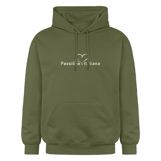 Kuscheliger Gildan Hoodie mit weißem Schriftzug – ideal für Herbst und Winter - Militärgrün