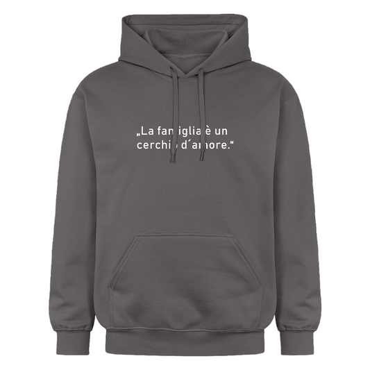 Weicher Midweight Hoodie mit inspirierendem Zitat über Familie und gemütlichem Innenfutter - Dunkelgrau