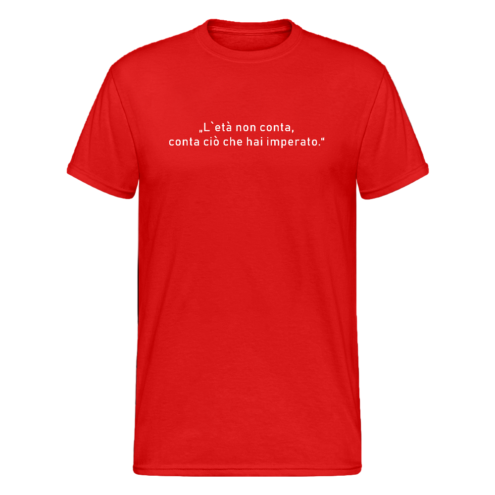 Robustes Baumwollshirt mit Rundhalsausschnitt und zentralem Alters-Print in italienischer Sprache - Rot