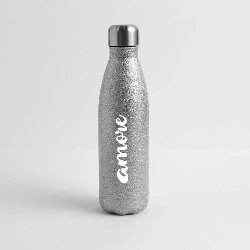 Glitzernde Edelstahl-Thermosflasche in Türkis mit weißem „amore“-Schriftzug und Schraubverschluss – 500 ml, stilvoll & funktional - Sliber Glitzer