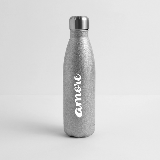 Glitzernde Edelstahl-Thermosflasche in Türkis mit weißem „amore“-Schriftzug und Schraubverschluss – 500 ml, stilvoll & funktional - Sliber Glitzer
