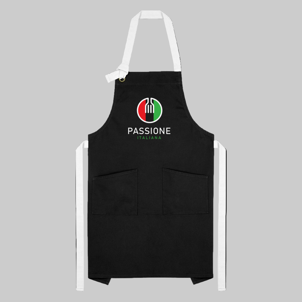 Kochschürze mit italienischem Markenlogo – stilvoller Print und zwei Fronttaschen