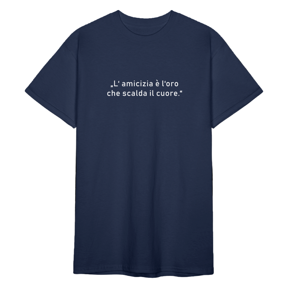 Robustes Baumwollshirt mit klassischem Schnitt und inspirierendem Zitat über Freundschaft - Navy