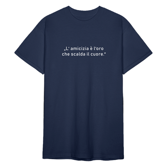 Robustes Baumwollshirt mit klassischem Schnitt und inspirierendem Zitat über Freundschaft - Navy