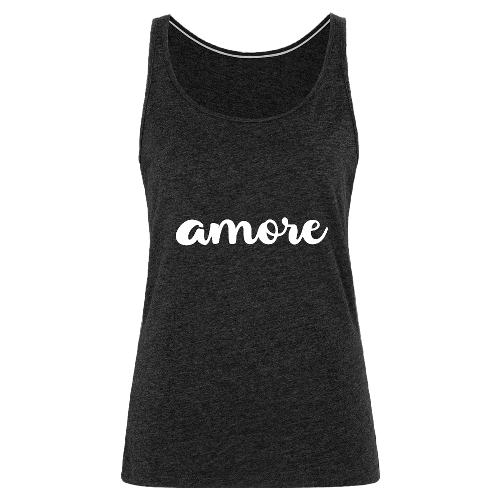 Grau meliertes Damen Tank Top mit „amore“-Schriftzug – nachhaltiger Materialmix für Komfort und Stil - Anthrazit