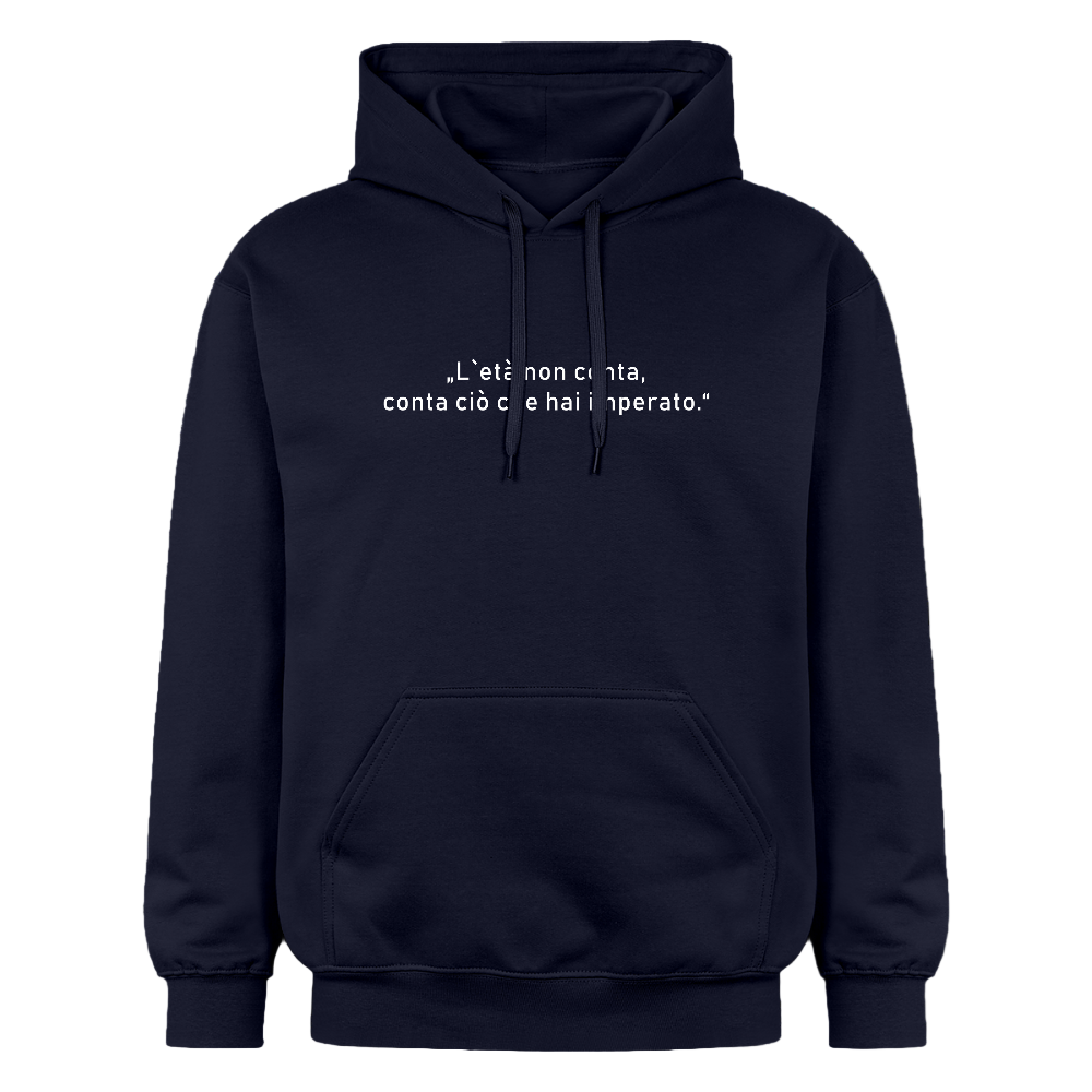 Kapuzenpullover mit Kängurutasche und zentralem Alters-Print in italienischer Sprache - Navy