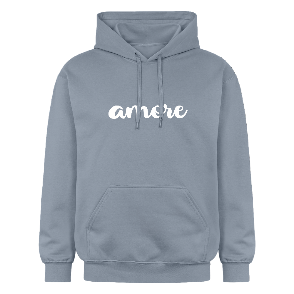 Kuscheliger Gildan Hoodie mit weißem Liebes-Schriftzug – ideal für Herbst und Winter - Blau