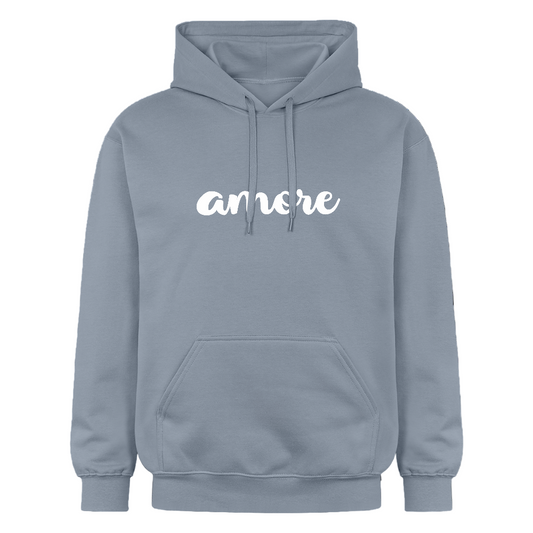 Kuscheliger Gildan Hoodie mit weißem Liebes-Schriftzug – ideal für Herbst und Winter - Blau