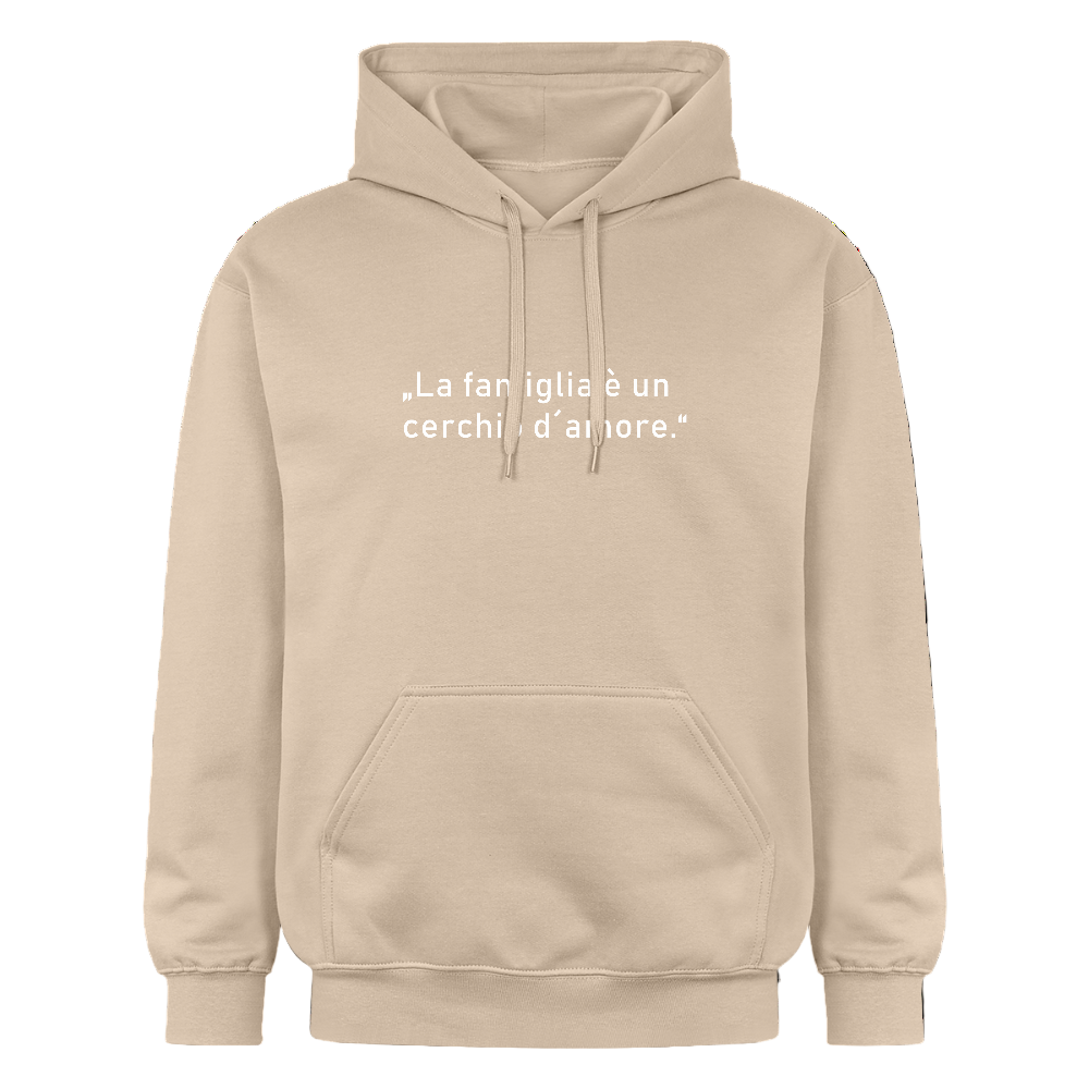 Weicher Midweight Hoodie mit inspirierendem Zitat über Familie und gemütlichem Innenfutter - Sand