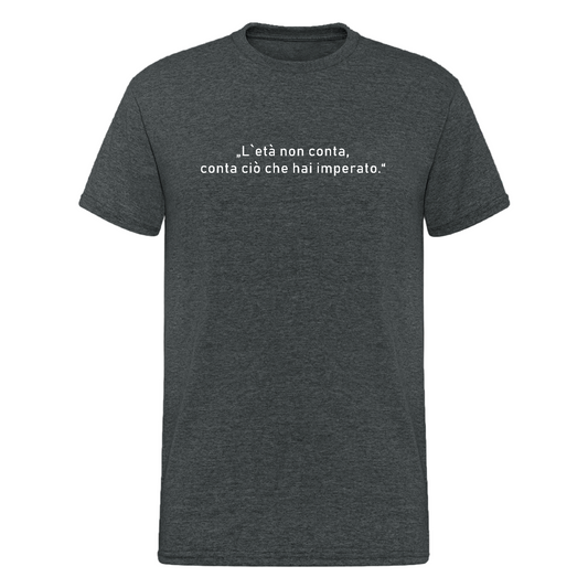 Robustes Baumwollshirt mit Rundhalsausschnitt und zentralem Alters-Print in italienischer Sprache - Dunkelgrau meliert