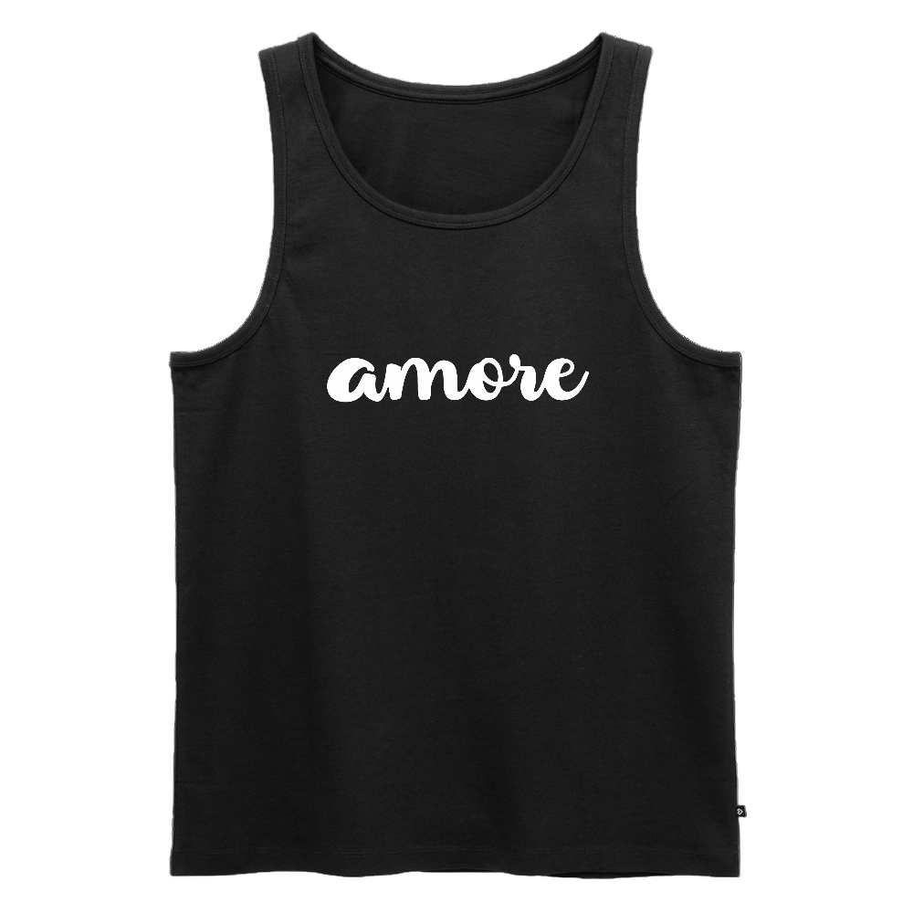 Schwarzes Herren Tank Top mit weißem „amore“-Schriftzug – leicht, nachhaltig und sommerlich