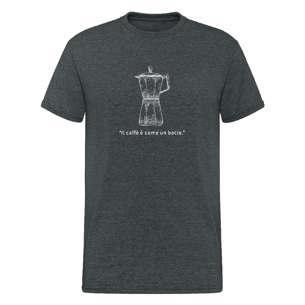 T-Shirt „Caffè & Kuss“ – Robust, weich, bedeutungsvoll - Dunkelgrau meliert