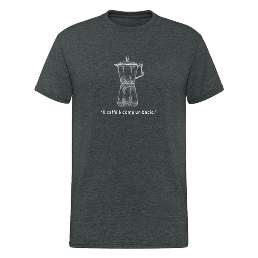 T-Shirt „Caffè & Kuss“ – Robust, weich, bedeutungsvoll - Dunkelgrau meliert