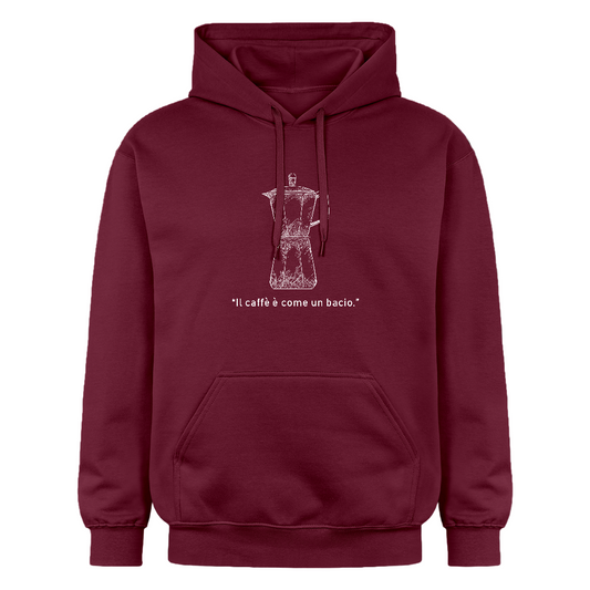 Weicher Hoodie mit Moka-Illustration und poetischem Statement – ideal für Kaffeeliebhaber:innen - Maroon