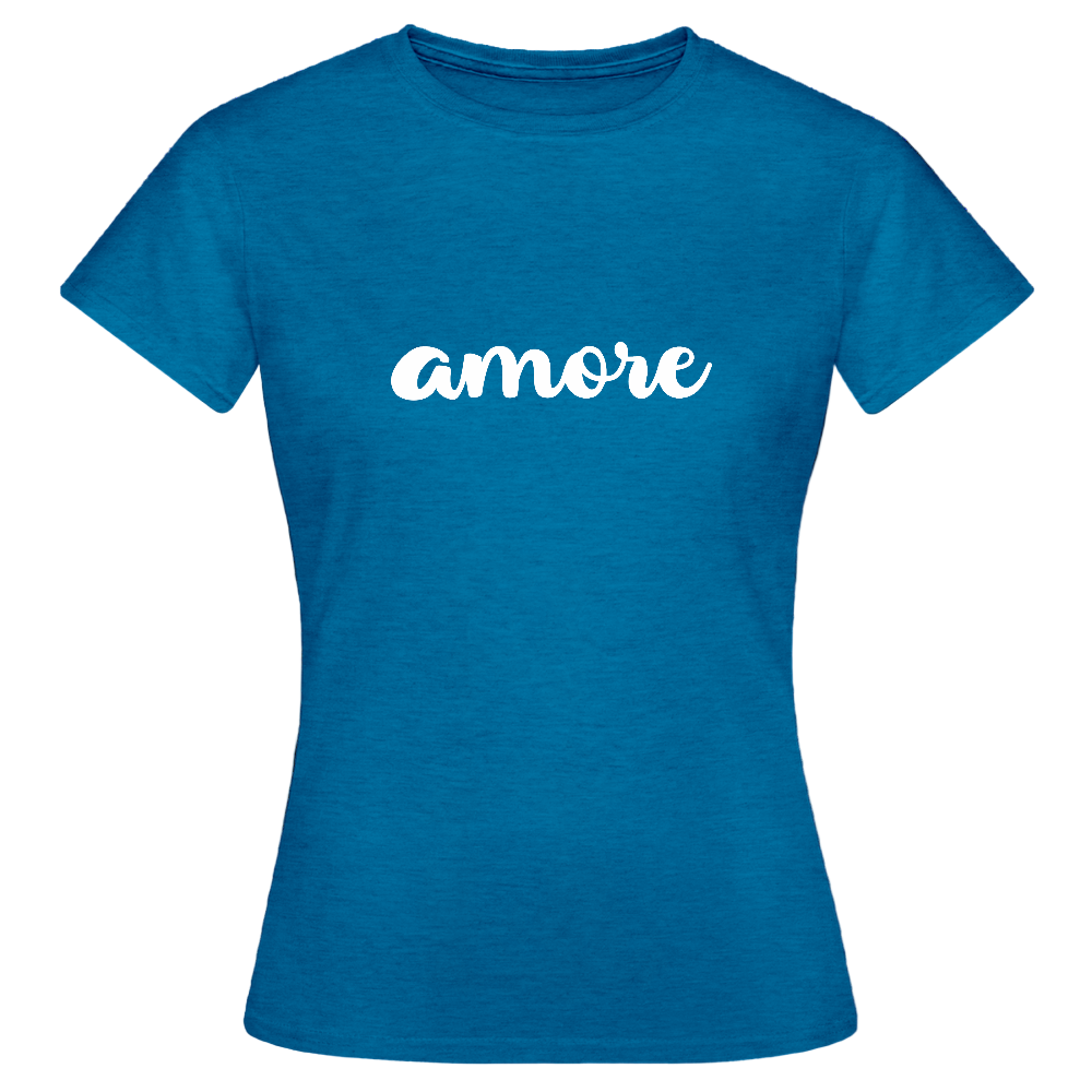 Italienisches Statement-Shirt für Frauen mit handgeschriebenem „amore“-Print – Symbol für Liebe und Stil
 - Antikblaues Saphir meliert
