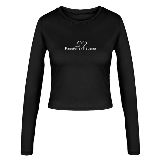 „Damen Slim Fit Longsleeve in Schwarz – körpernaher Schnitt, Rundhals, Cropped Style“


