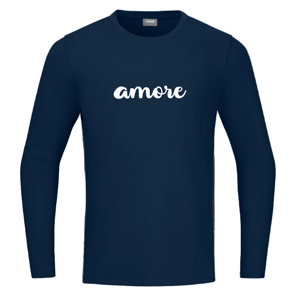 Statement-Shirt aus Bio-Baumwolle mit weißem „amore“-Print – robust, nachhaltig, stilvoll - Marine