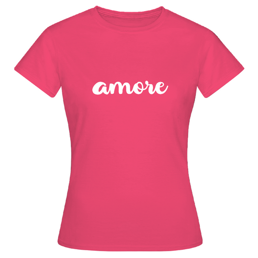 T-Shirt für Frauen in Schwarz mit weißem „amore“-Print – modisches Statement für Romantik und Selbstbewusstsein

Amore - Azalea