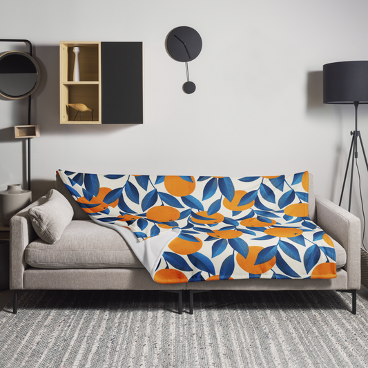Gefaltete Decke mit frischem Orangenprint, ideal für Sofa, Lounge oder Ferienwohnung