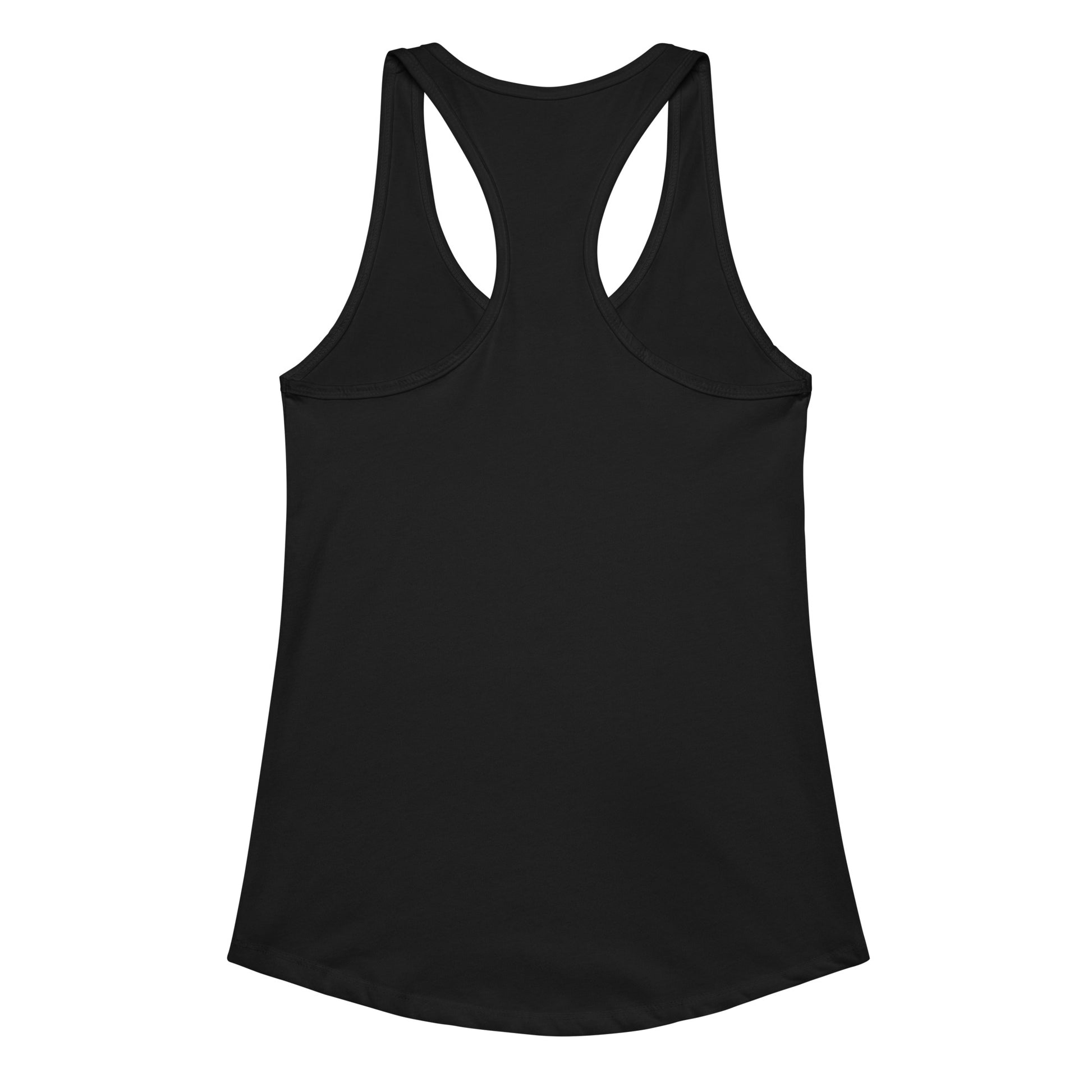 Damen-Racerback-Tanktop in Schwarz mit italienischem Zitat „La famiglia è un cerchio d’amore“ auf der Vorderseite, figurbetonter Schnitt, ideal für Freizeit und Sport, Teil der Kollektion Famiglia e amore von Passione Italiana