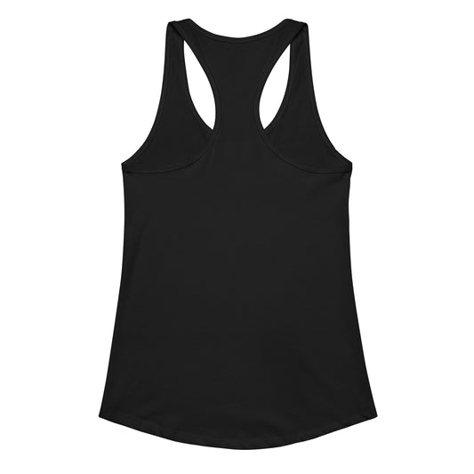 Damen-Racerback-Tanktop in Schwarz mit italienischem Zitat „La famiglia è un cerchio d’amore“ auf der Vorderseite, figurbetonter Schnitt, ideal für Freizeit und Sport, Teil der Kollektion Famiglia e amore von Passione Italiana